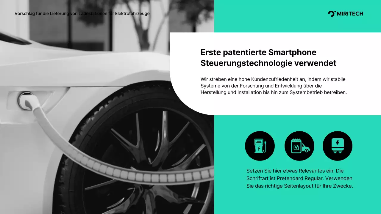 Angebot für die Lieferung von Ladegeräten für Elektrofahrzeuge in Türkis und Grau Angebot für die Lieferung von Teilen für ein B2B-Geschäft Miritech