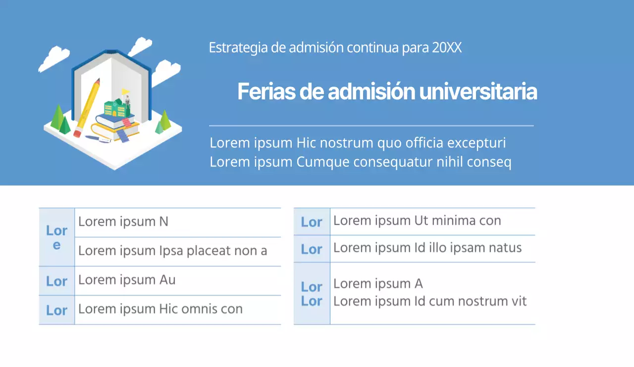 Un estilo sencillo y limpio en azul y blanco para su presentación de admisión a la universidad.