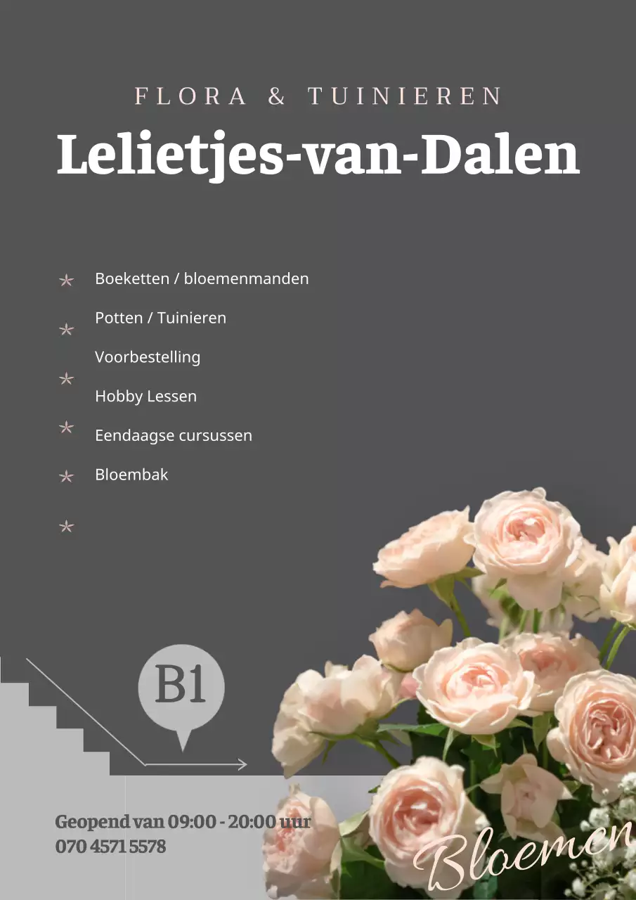 Stijlvolle bloemenwinkel menu locatie poster