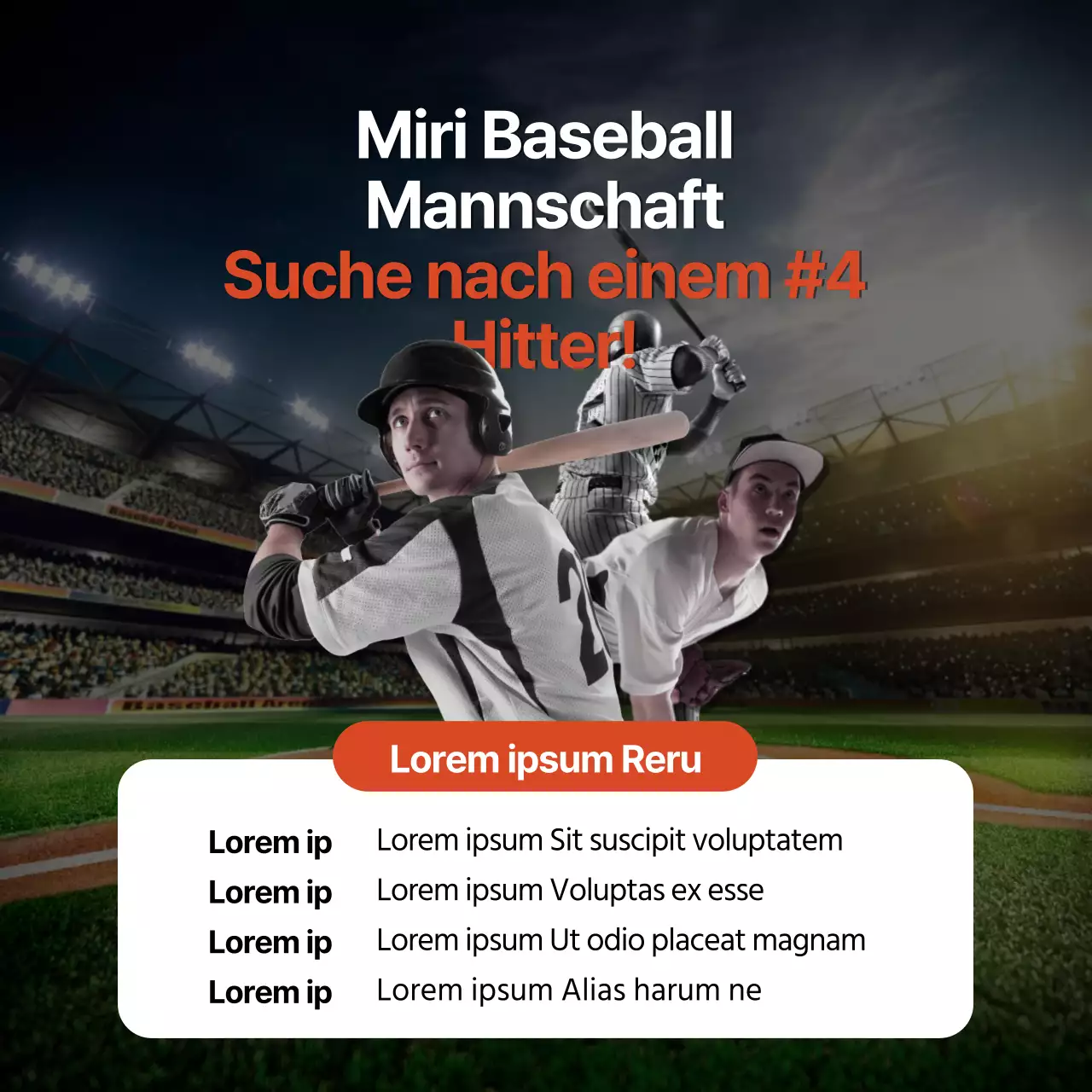 Gesucht werden Schläger für ein trendiges rot-weißes Sozial-Baseballteam.