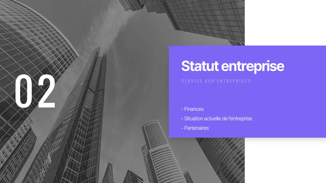 Présentation simple d'une entreprise dans des tons violets