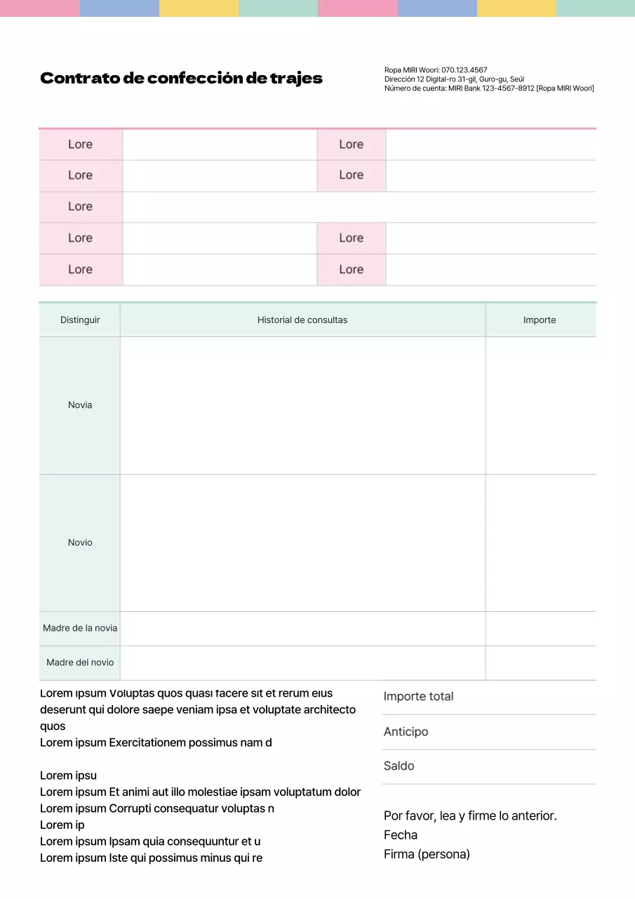 Contrato de personalización del hanbok en rosa y chartreuse