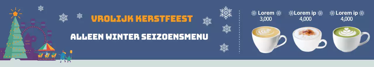 Blauwe illustratie foto Kerstmis cafe seizoensgebonden menu advertentie