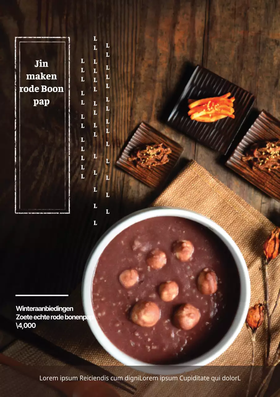 Promoot het wintermenu van een restaurant met een grote gele foto van udon noedels