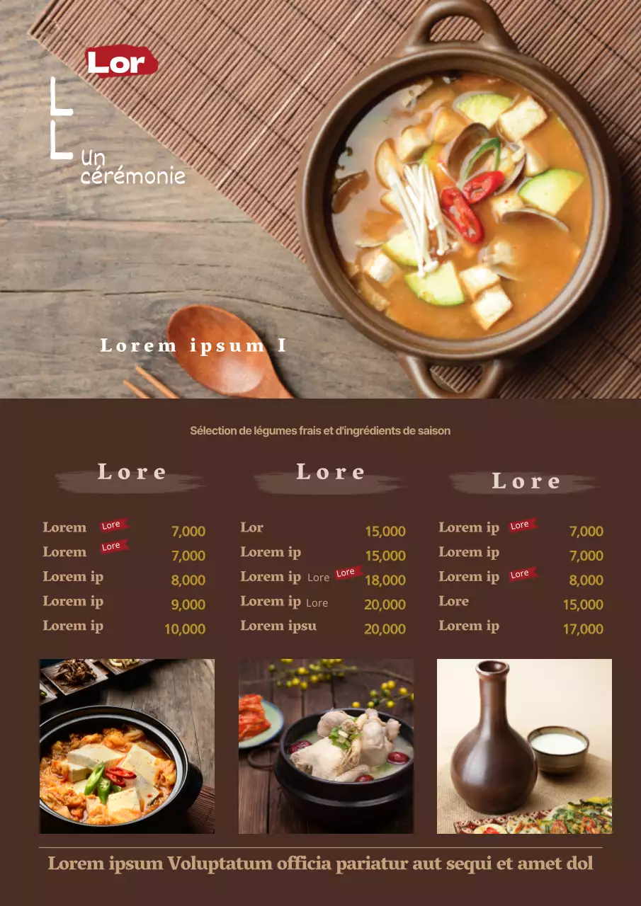 Menu luxueux d'un salon de massage avec un logo marron foncé et une image de massage.