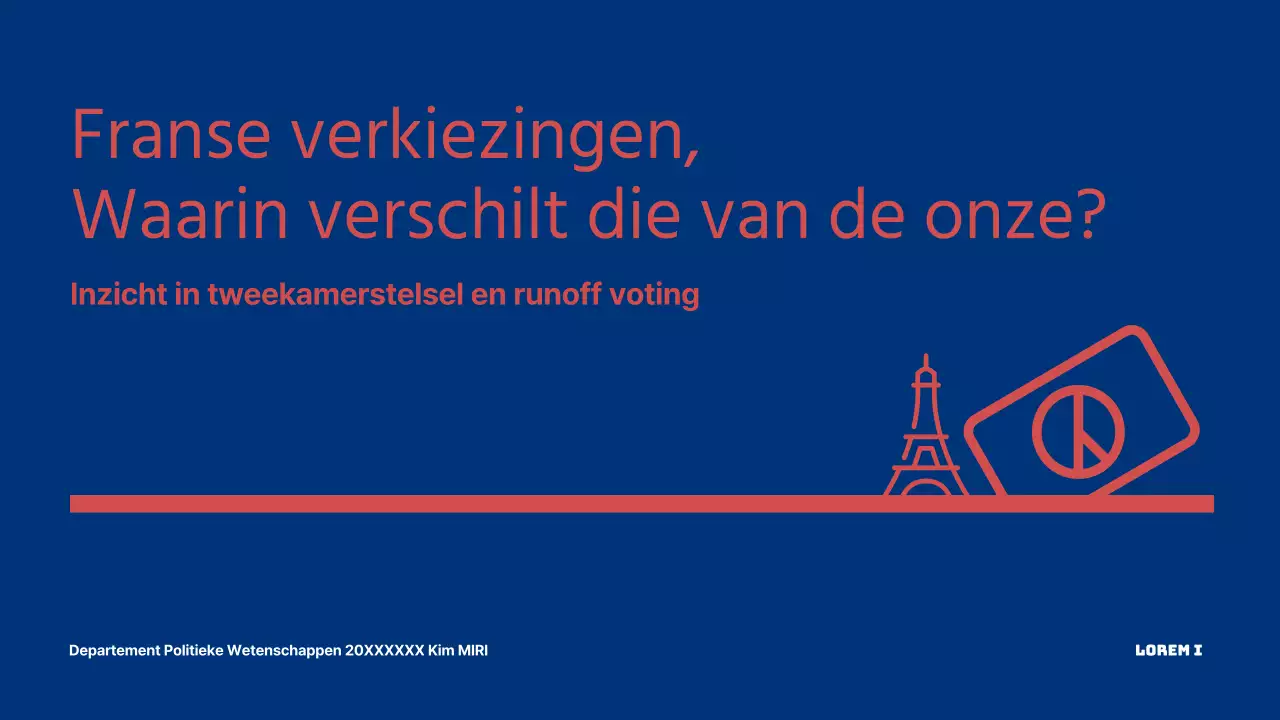 Presentatie ter vergelijking van de Franse presidentsverkiezingen met een blauw en rood infografisch thema