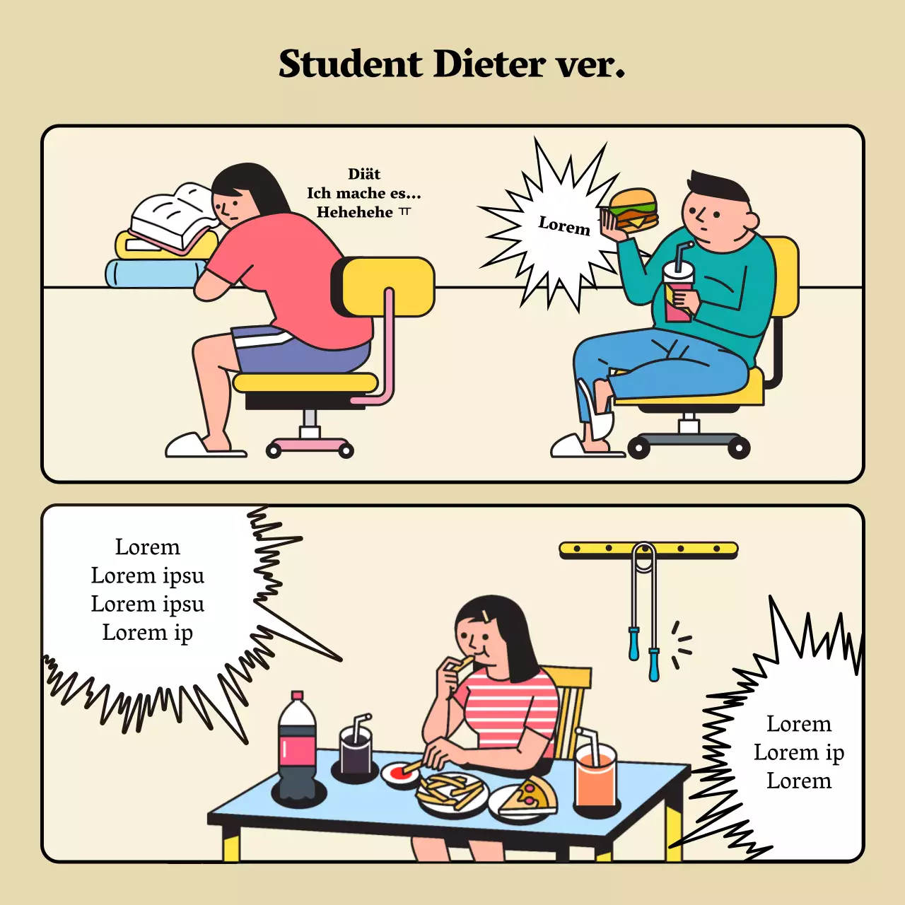 B-Ebene Sensibilität Prüfling Diät Gesang mit Manga-Illustration Konzept