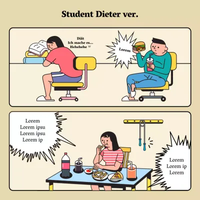 B-Ebene Sensibilität Prüfling Diät Gesang mit Manga-Illustration Konzept