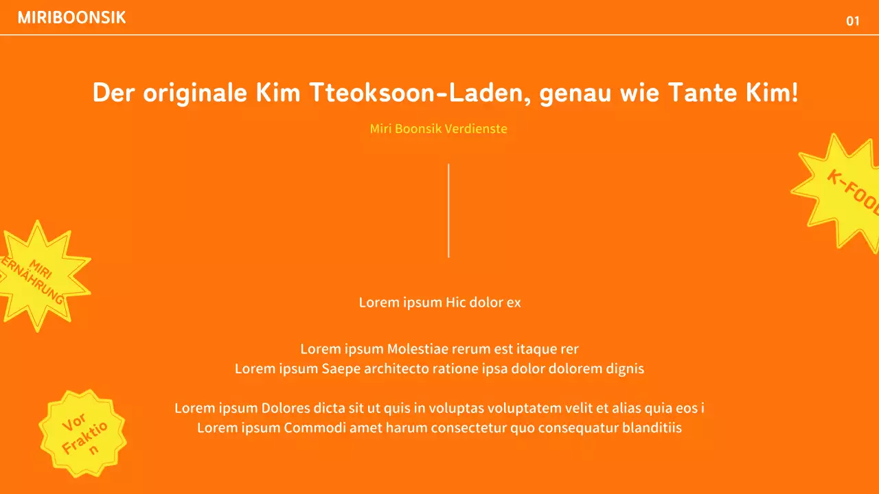 Profil eines Catering-Unternehmens mit orangefarbenen und gelben Farbakzenten und Fotolayout