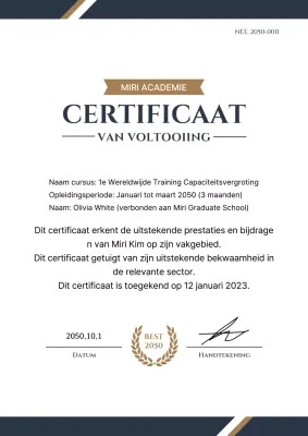 Opleidingscertificaatdocumenten met een stijlvolle uitstraling in marineblauw en goud