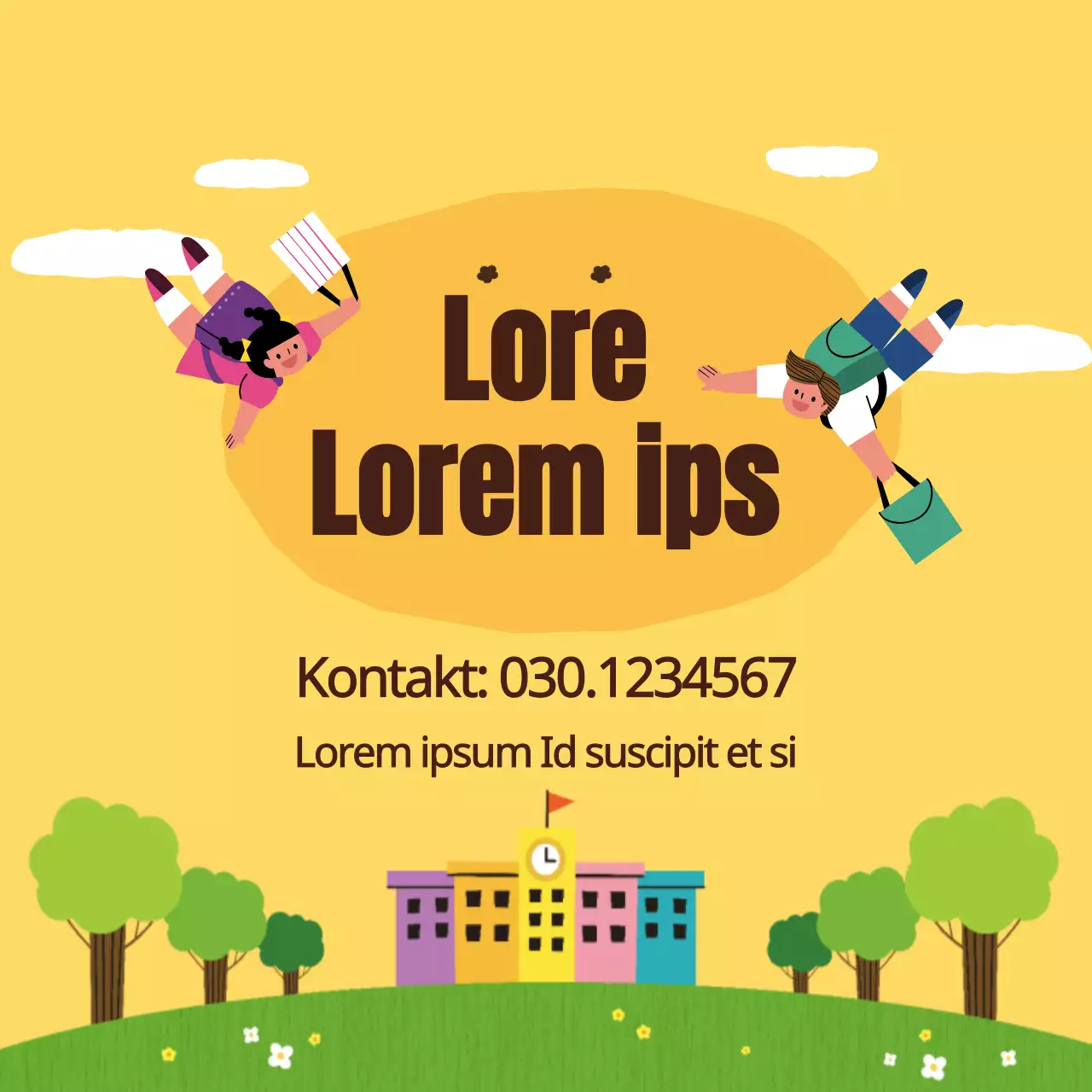 Werbung für eine gelb illustrierte Nachhilfeschule