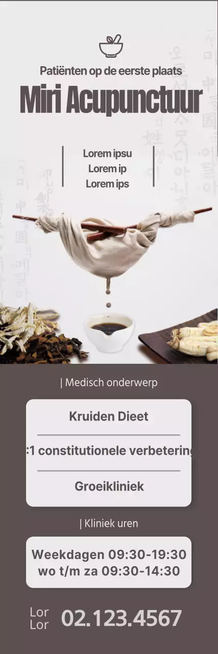 Een eenvoudig concept in zwart, bruin en lichtgrijs voor de kliniek voor oosterse geneeskunde