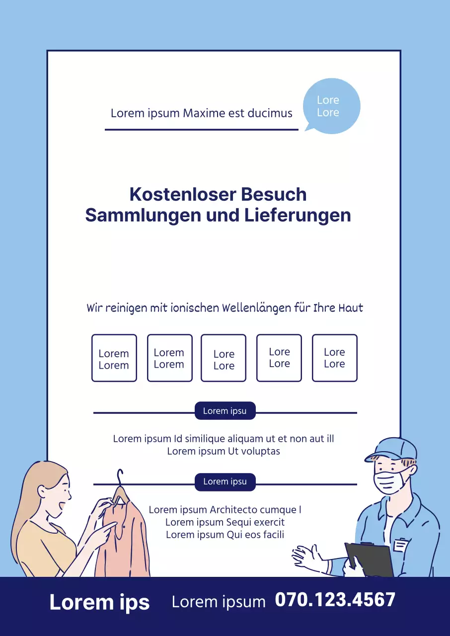 Blaue Illustration tidy Waschsalon Reinigung Lieferung Förderung