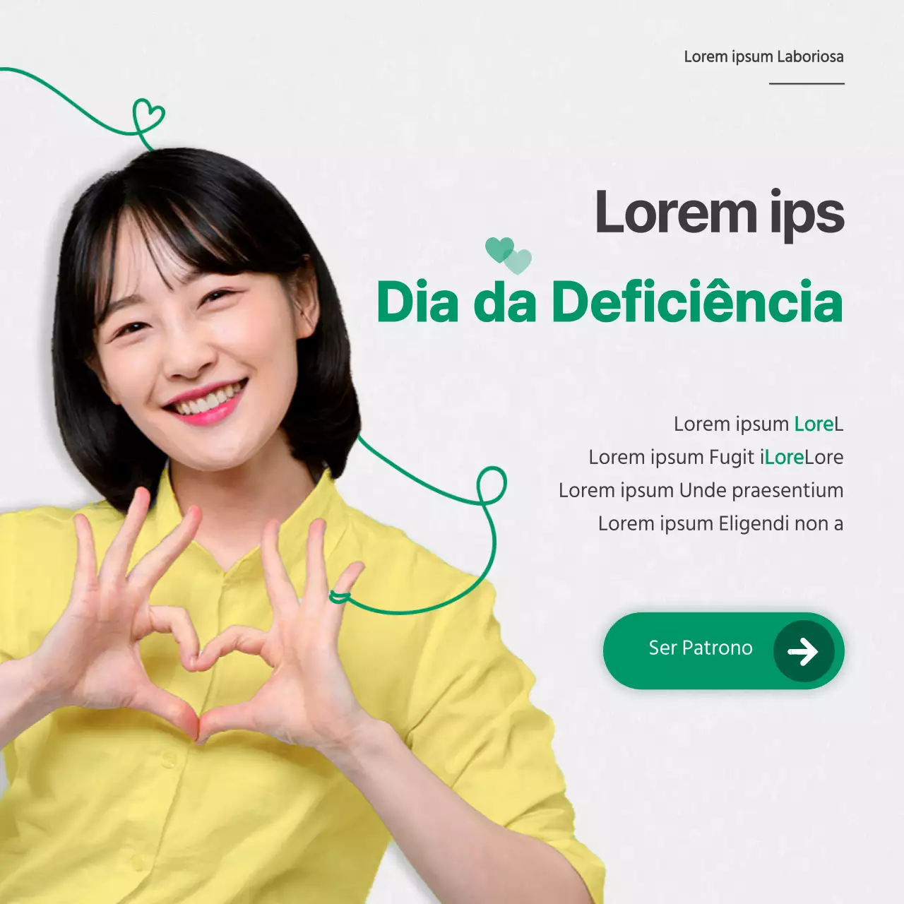 Conceito de campanha para o Dia da Deficiência em verde e amarelo