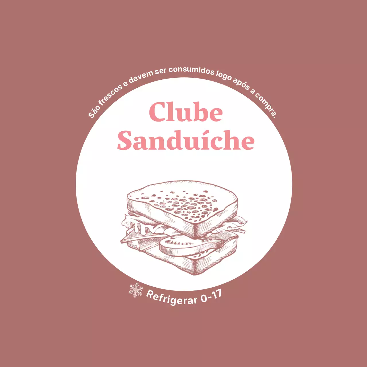 Rótulo de sanduíche de comida vintage com ilustração cor-de-rosa