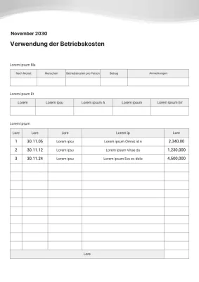 Saubere, einfache, in Grautönen gehaltene Dokumentation der Betriebskosten