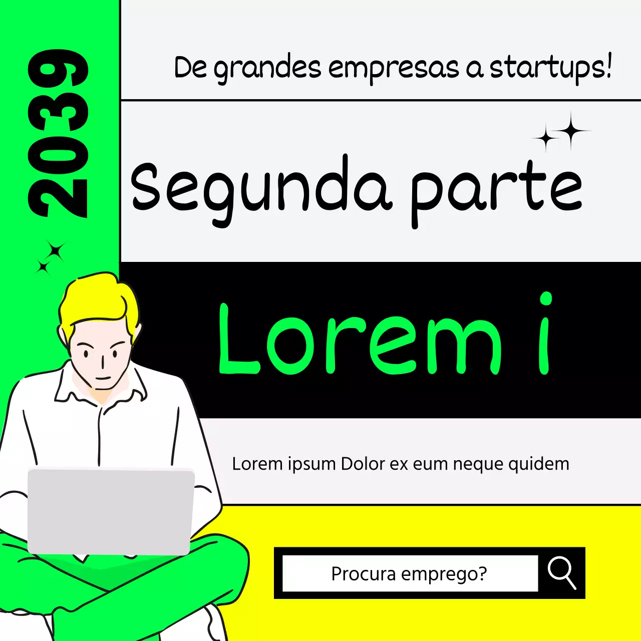 Recomendações de emprego numa empresa de TI verde-lima e amarelo fluorescente