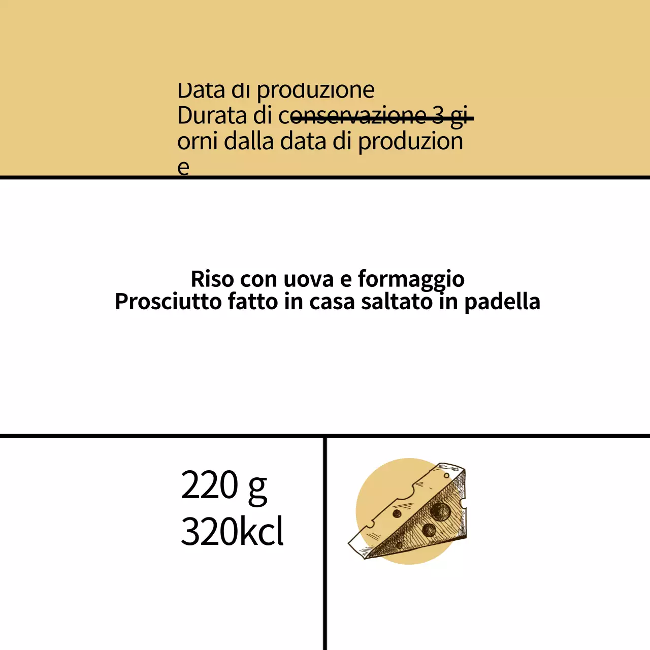 illustrazione gialla cibo semplice formaggio uovo riso fatto in casa stir fry etichetta