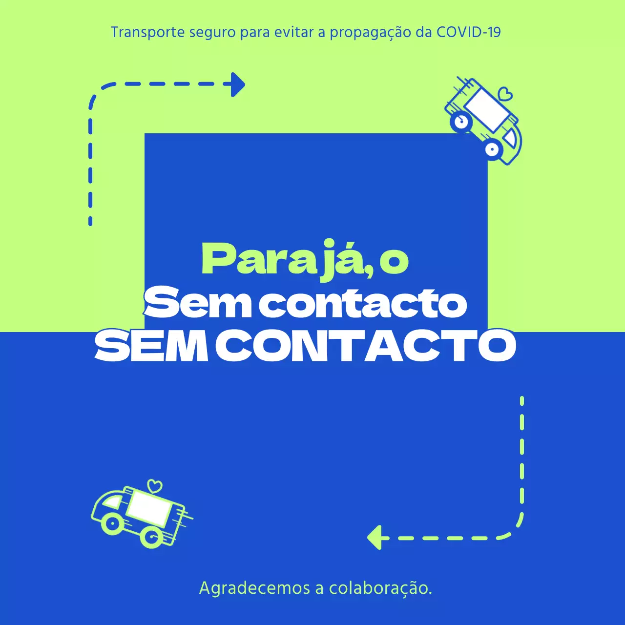 Cartaz colorido durante uma entrega sem contacto, com a ilustração de um estafeta sobre um fundo azul-escuro