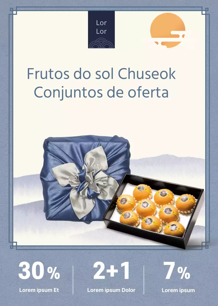 Azul claro Conjunto luxuoso de oferta de frutas e legumes Chuseok Popup de evento
