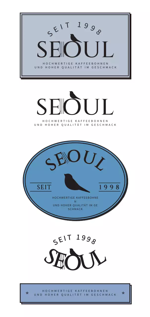 Ein blauer, emotionaler, logoähnlicher Stil zur Werbung für ein Café