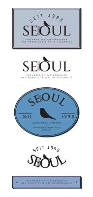 Ein blauer, emotionaler, logoähnlicher Stil zur Werbung für ein Café