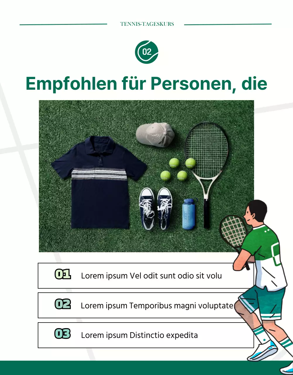 Einzelheiten zum grünen modernen Tennis-Tagespass