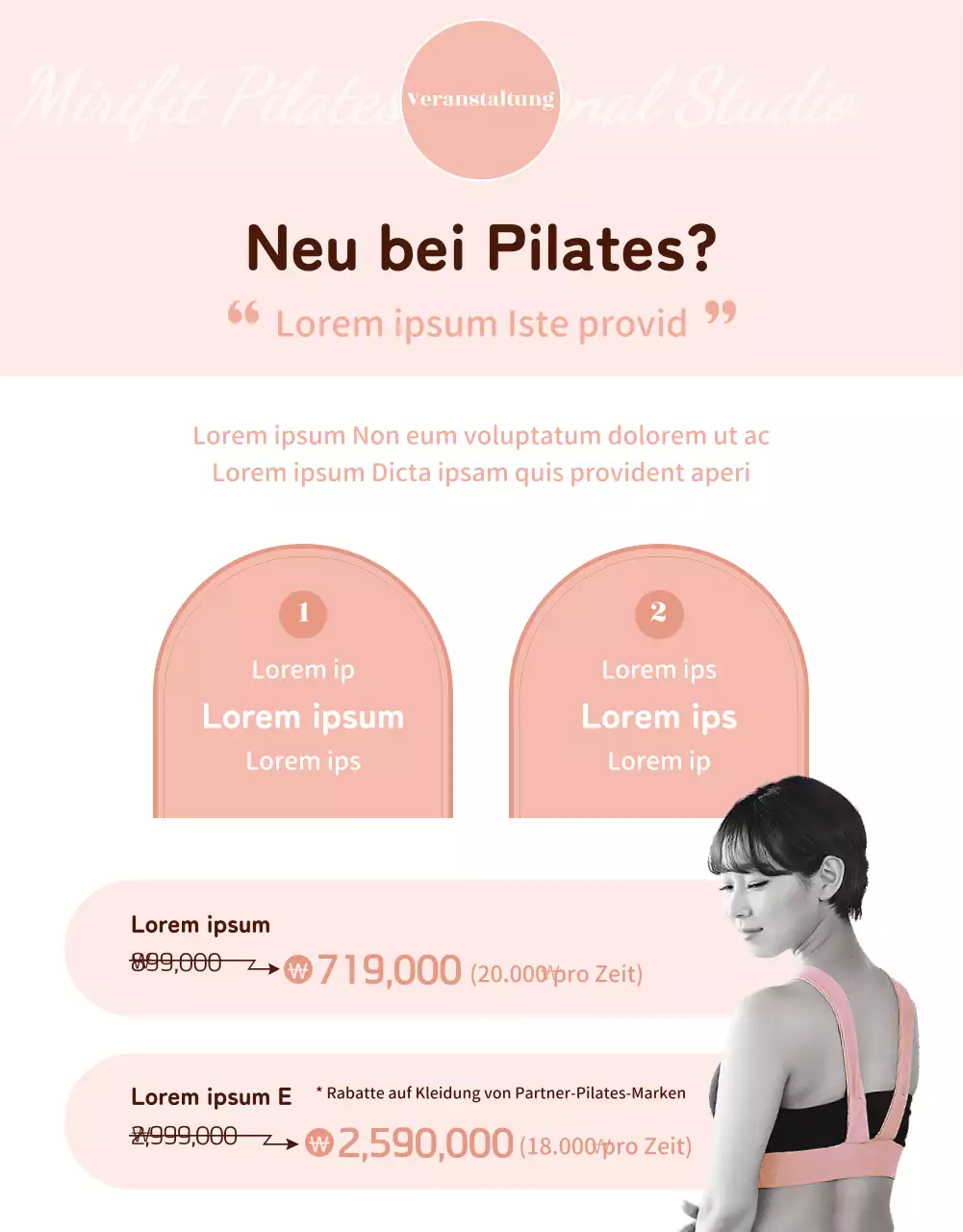 Monotones Pilates-Werbethema mit klaren Illustrationen und abgerundeten Formen