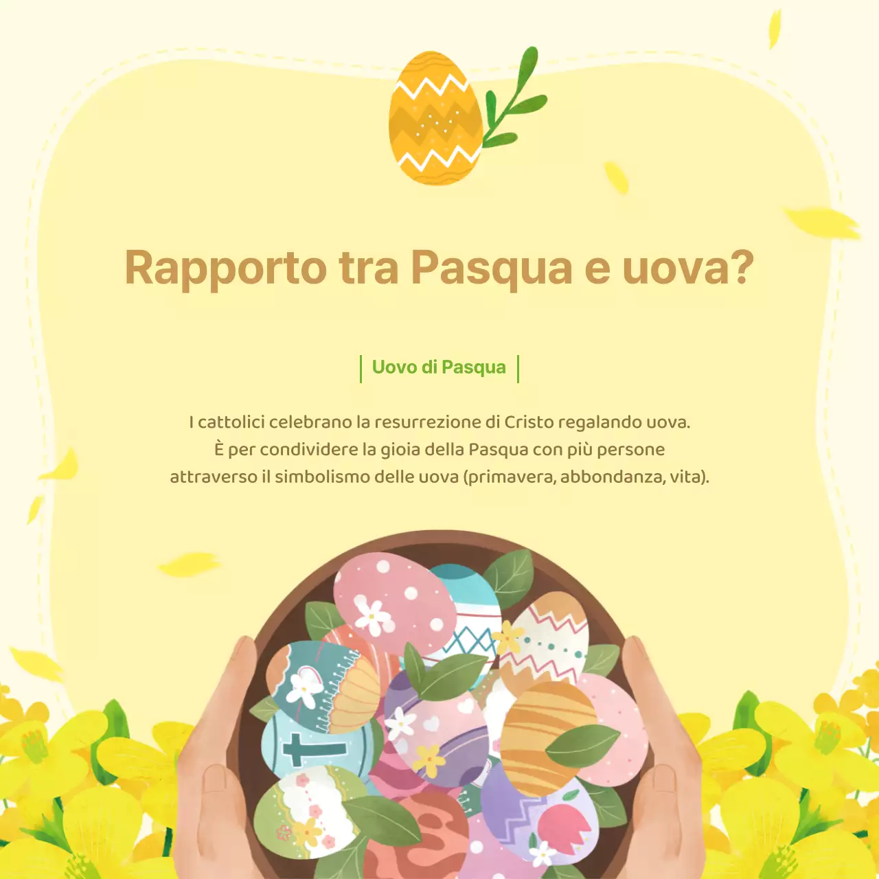 Descrizione di Pasqua e uova e invito in chiesa con sfondo floreale giallo