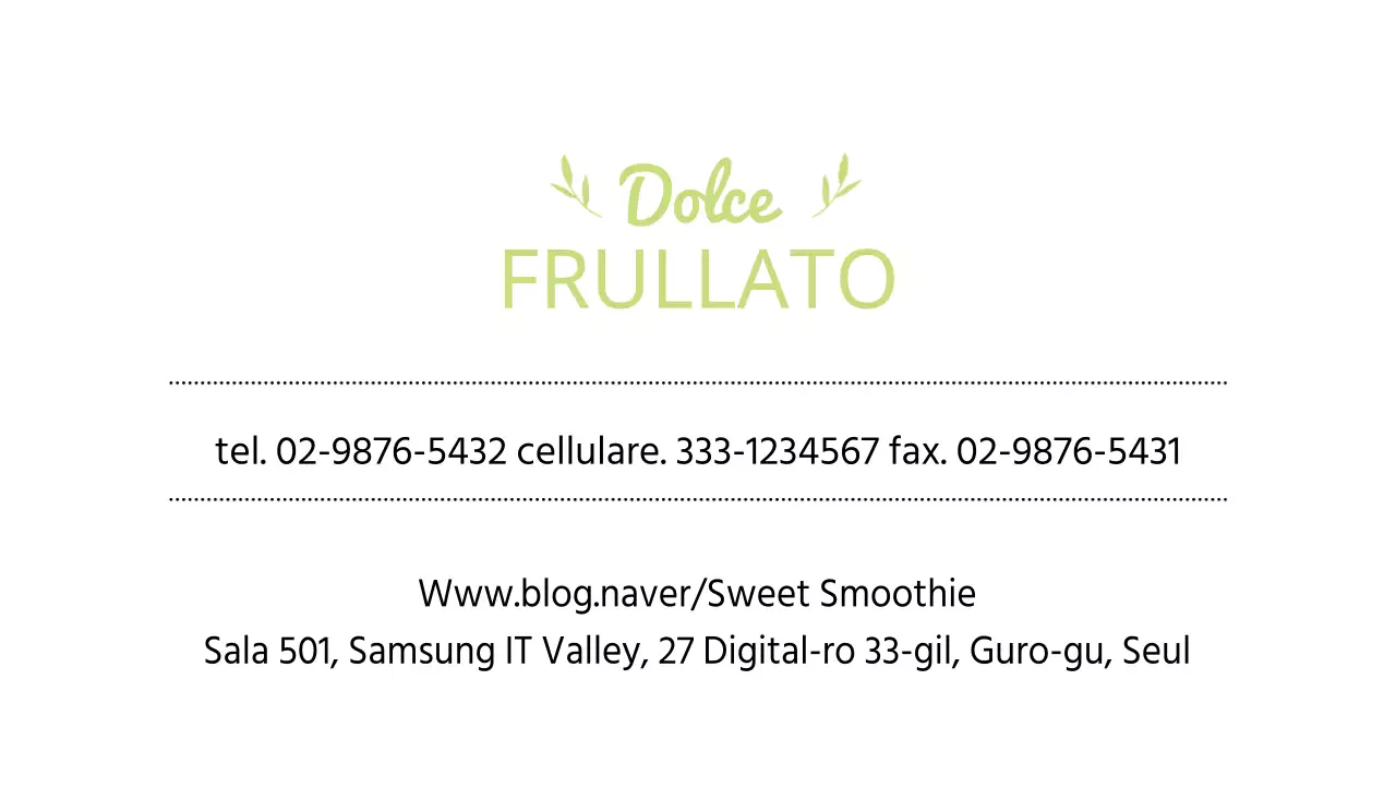 Biglietto da visita semplice per un negozio di frullati
