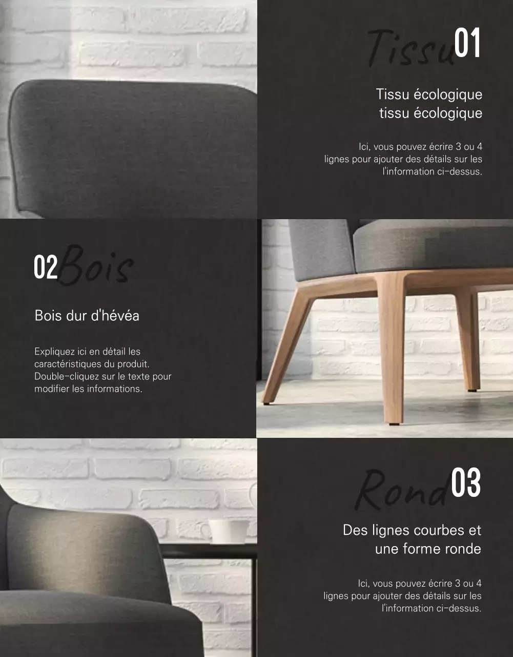 Chaise moderne simple en gris et marron