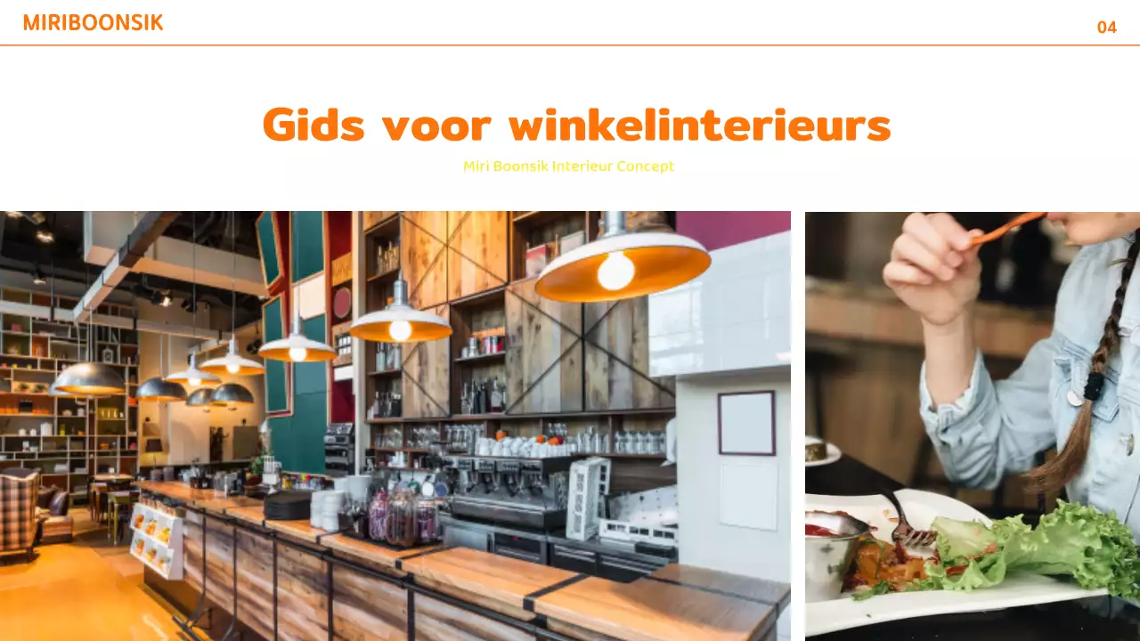 Catering bedrijfsprofiel met oranje en gele kleuraccenten en fotolay-out