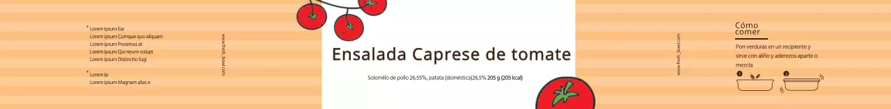 Etiqueta ilustrada de ensalada caprese de tomate rojo