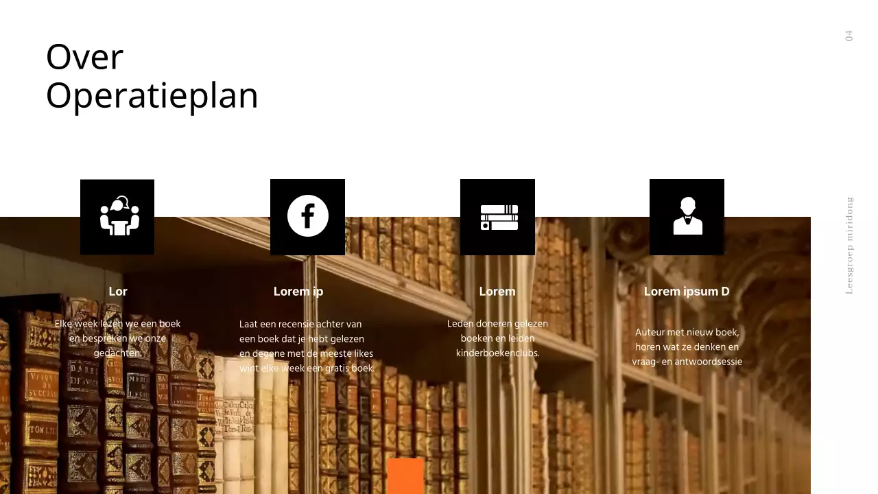 Oranje, strak, modern, boekenclubwerving in een boekachtige stijl