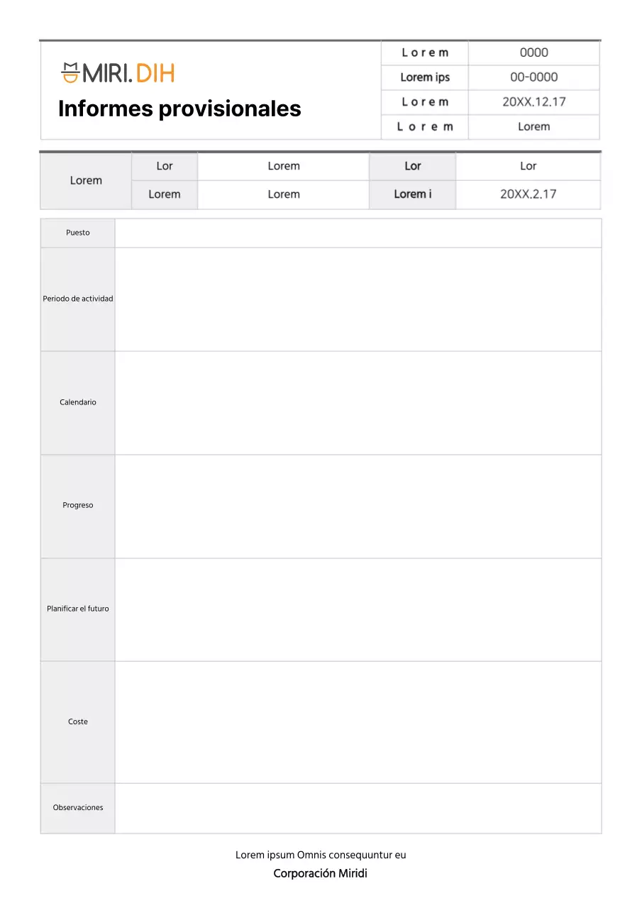 Formato básico de un informe provisional simple