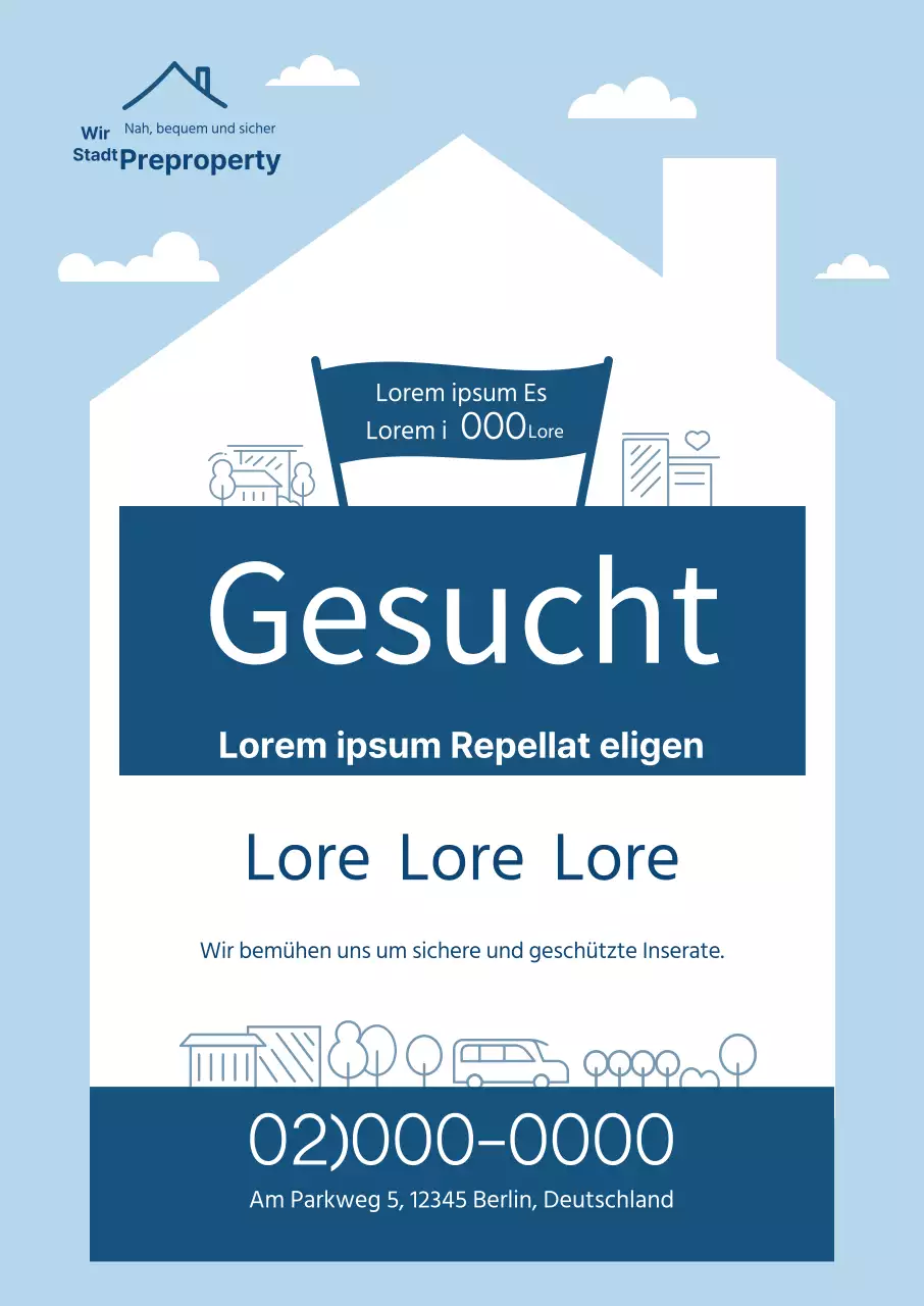 Hellblaue Immobilie zu verkaufen