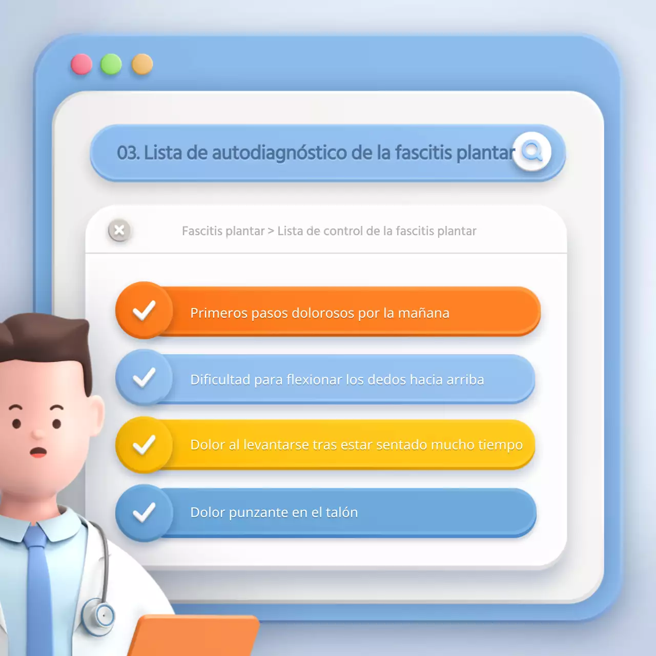 Concepto de navegador estereoscópico en la fascitis plantar celeste y amarilla