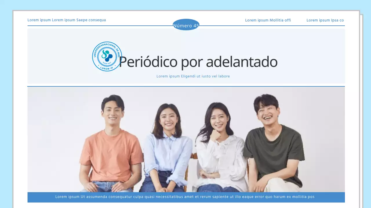 Periódico de presentación de información variada universitaria sencilla de color azul claro