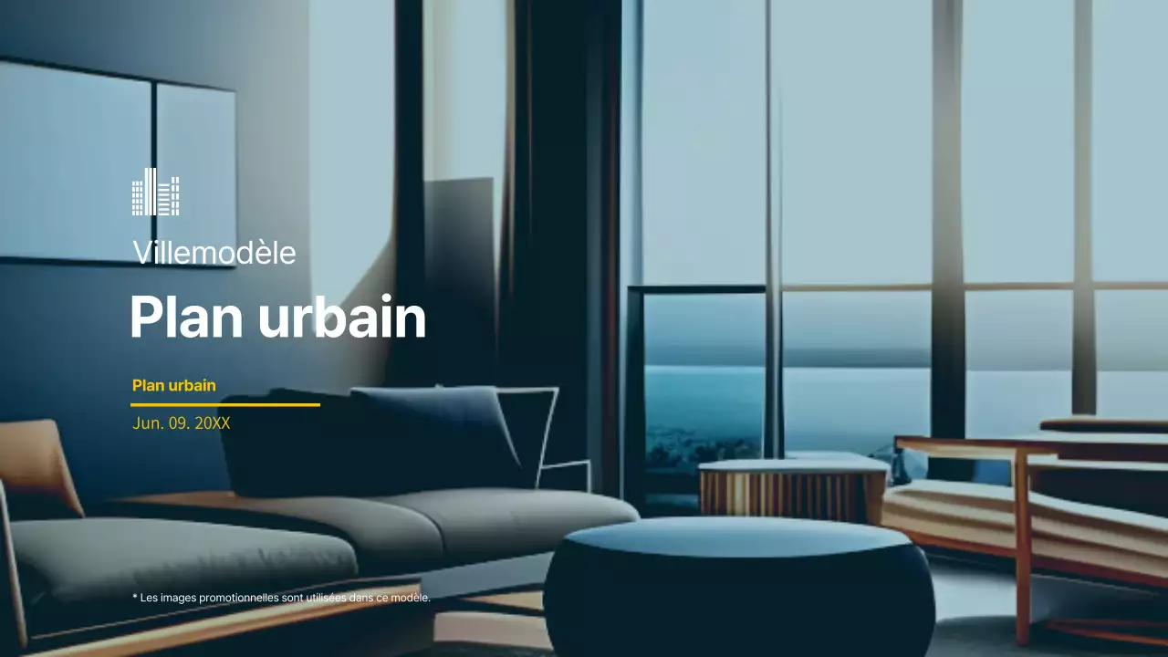 Thème de l'immobilier, de la construction et du développement urbain en bleu et jaune (présentation)