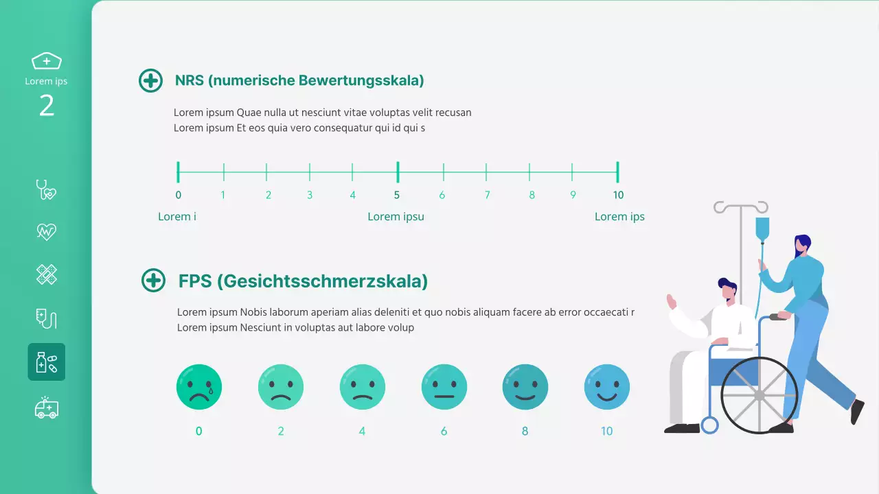 Präsentation in der Krankenpflegeklasse mit grünen Illustrationen