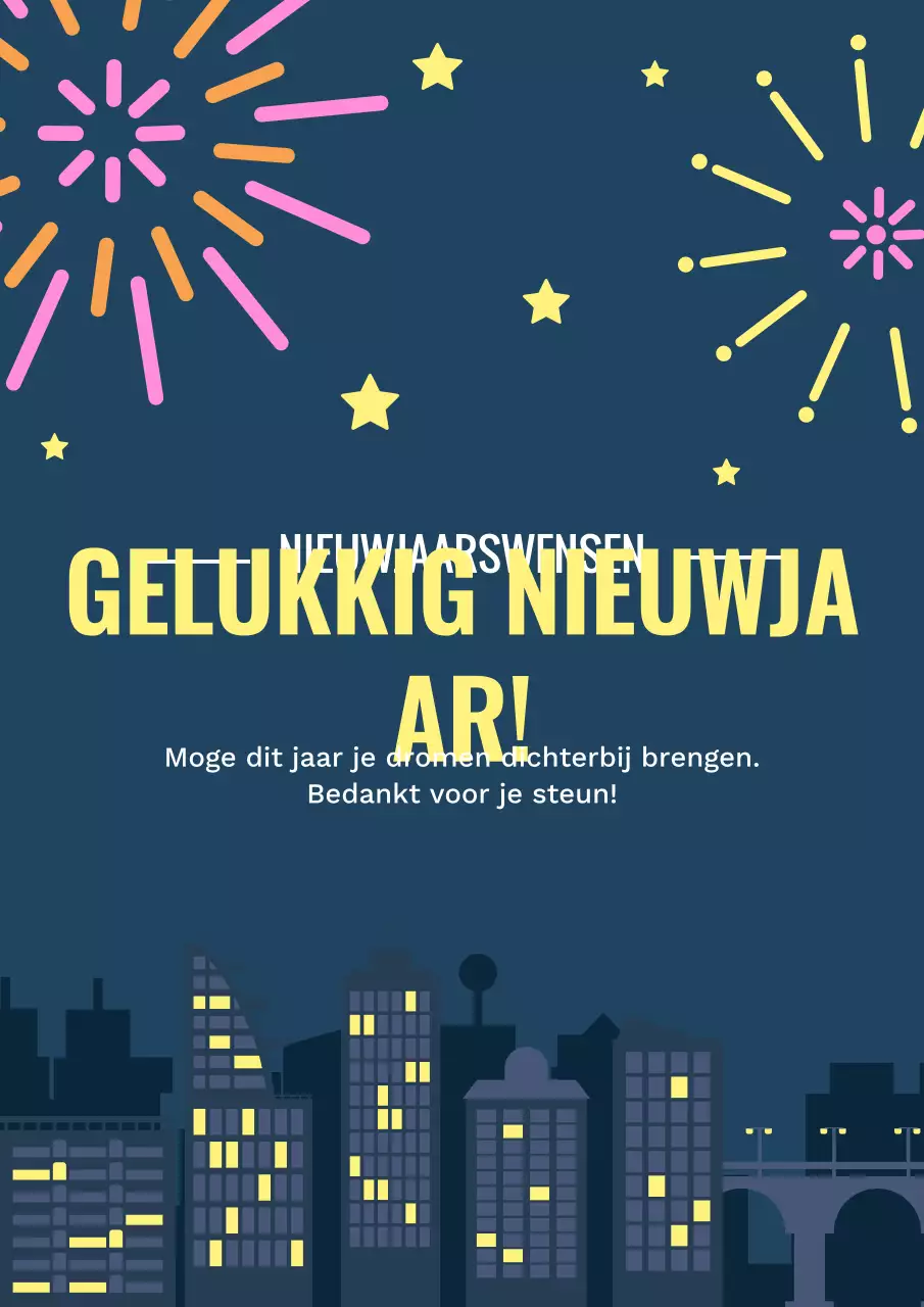 city scape nieuwjaar wenskaart