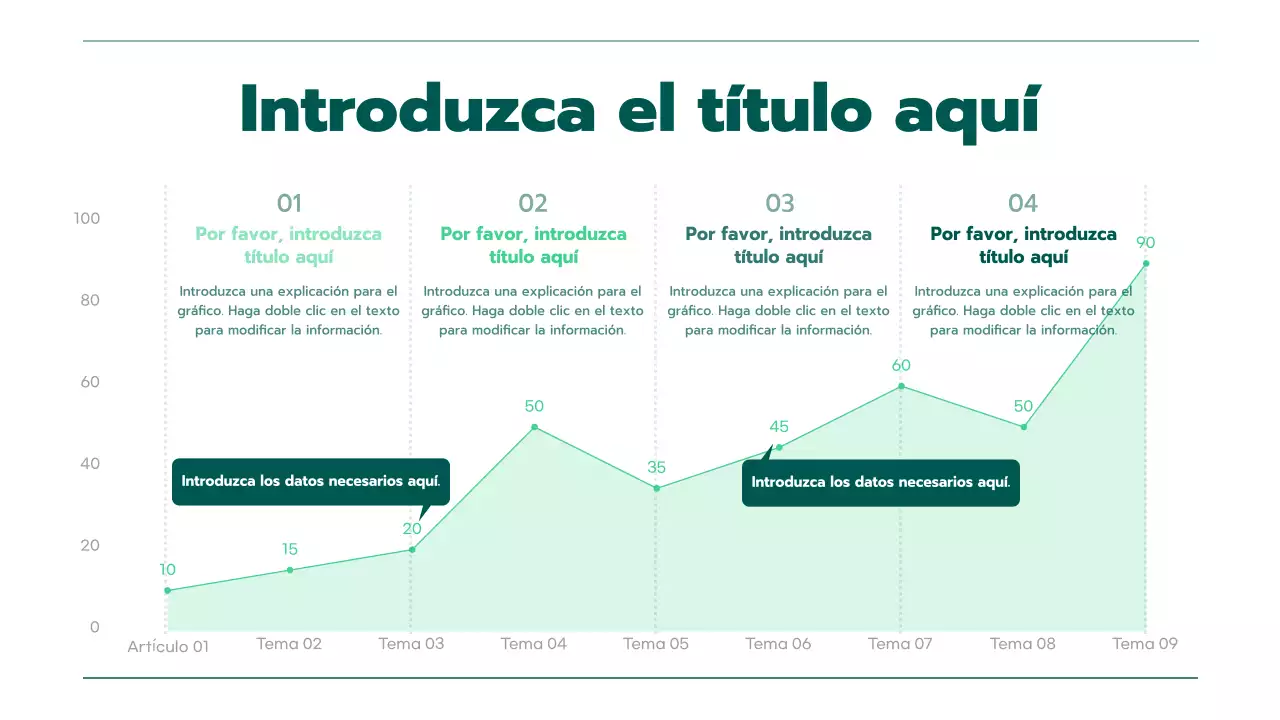 Presentación con varios gráficos en degradado verde