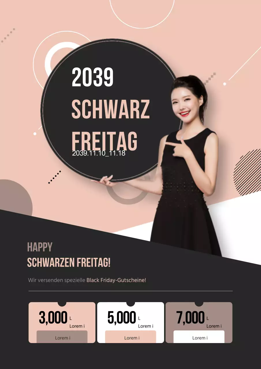 Förderung von Rabatten am Black Friday mit rosa und schwarzen Modellen und Gutscheinen