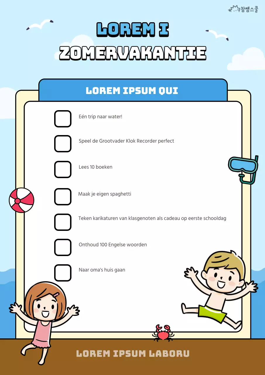 Lichtblauwe strand concept zomervakantie planner