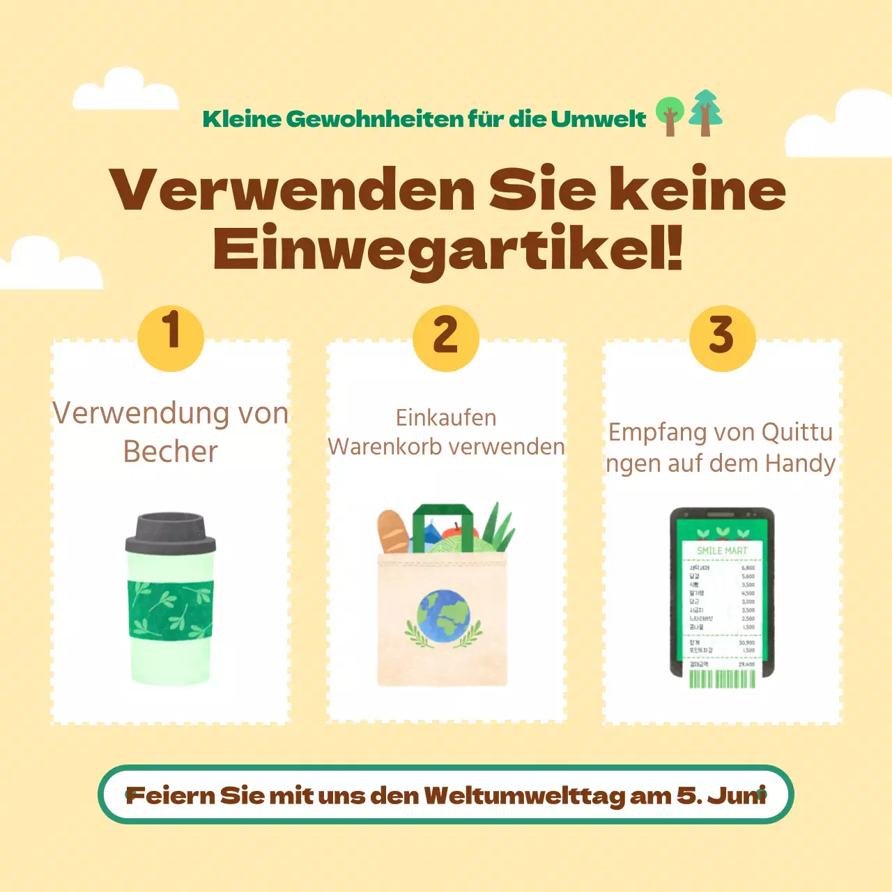 Ein Leitfaden für die hübsche grüne und braune Kampagne "Reduce Your Waste" zum Tag der Erde