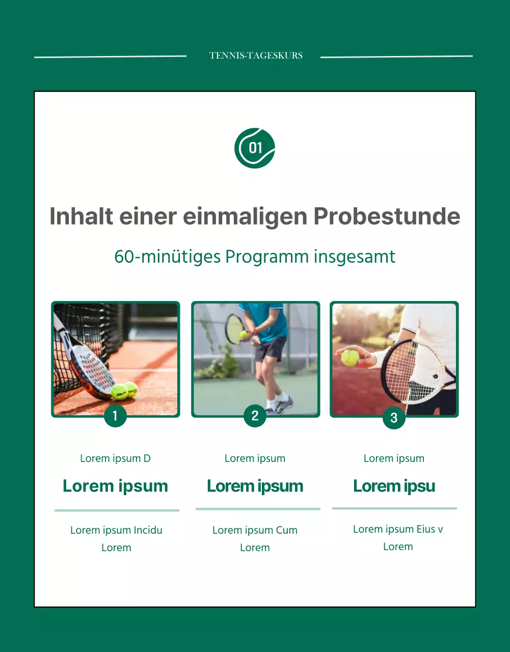 Einzelheiten zum grünen modernen Tennis-Tagespass