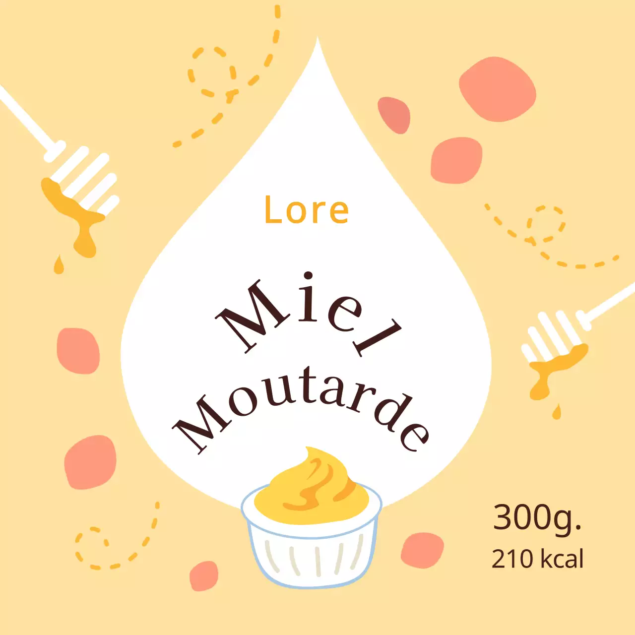 Autocollants en forme de cercle pour sauces au miel et à la moutarde jaune