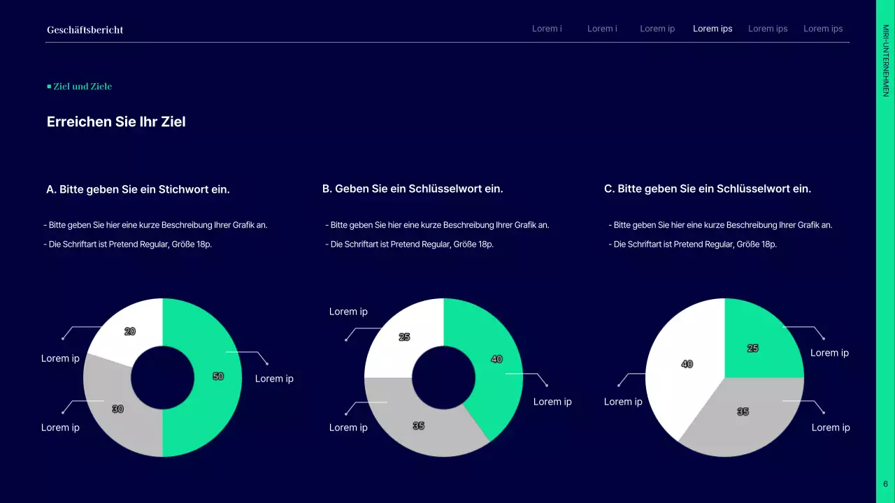 Einfacher Leistungsbericht für das erste Halbjahr mit marineblauen und grünen Kreisen