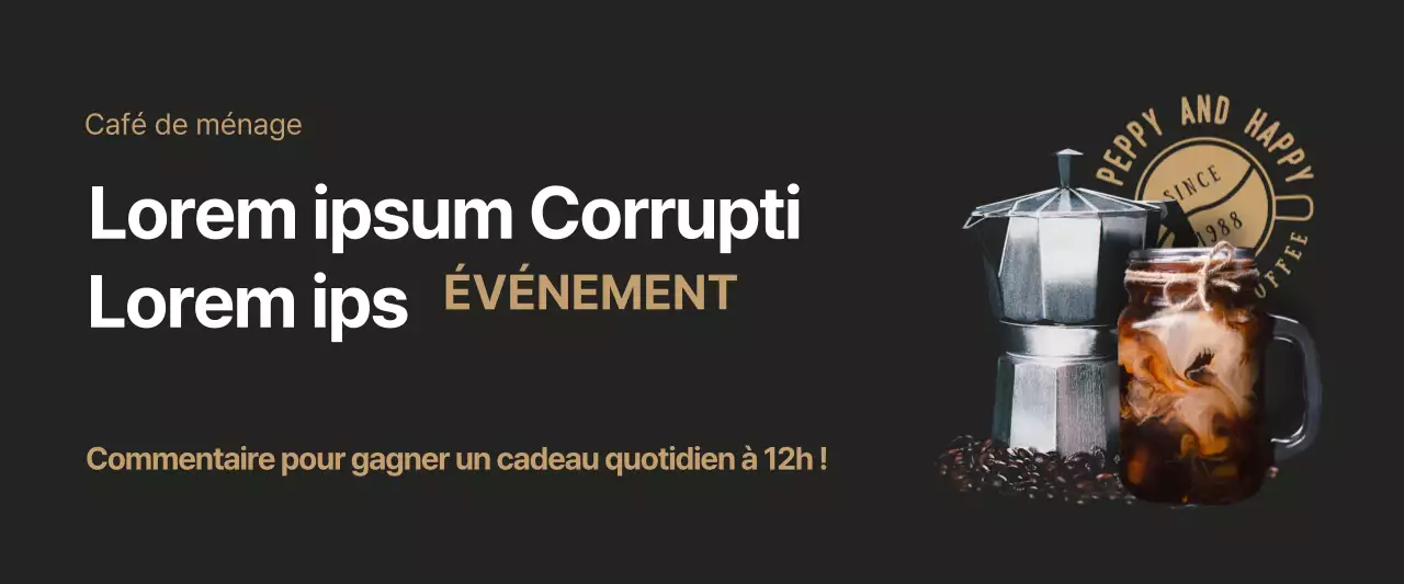 Bannière pour les événements liés au café noir et brun