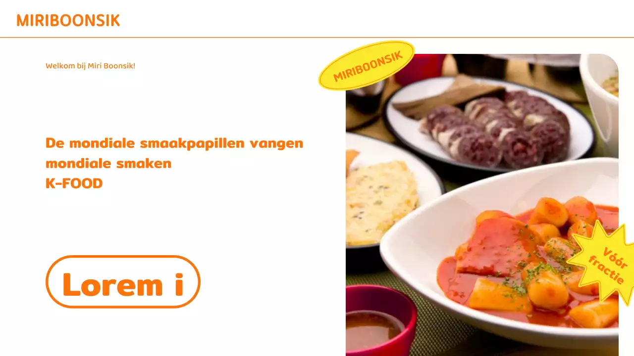 Catering bedrijfsprofiel met oranje en gele kleuraccenten en fotolay-out